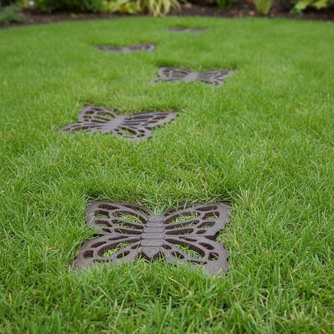 Comfy Hour 11" Brown Butterfly Cast Iron Stepping Stone, Rustic Antique Vintage Figurine Style Home Decor, Heavy Duty Metal Garden Pathway Paver