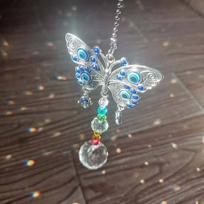 Window Hanging Suncatcher with Crystal,Blue Butterfly Garden Hanging Rainbow Maker Ornament (Butterfly)