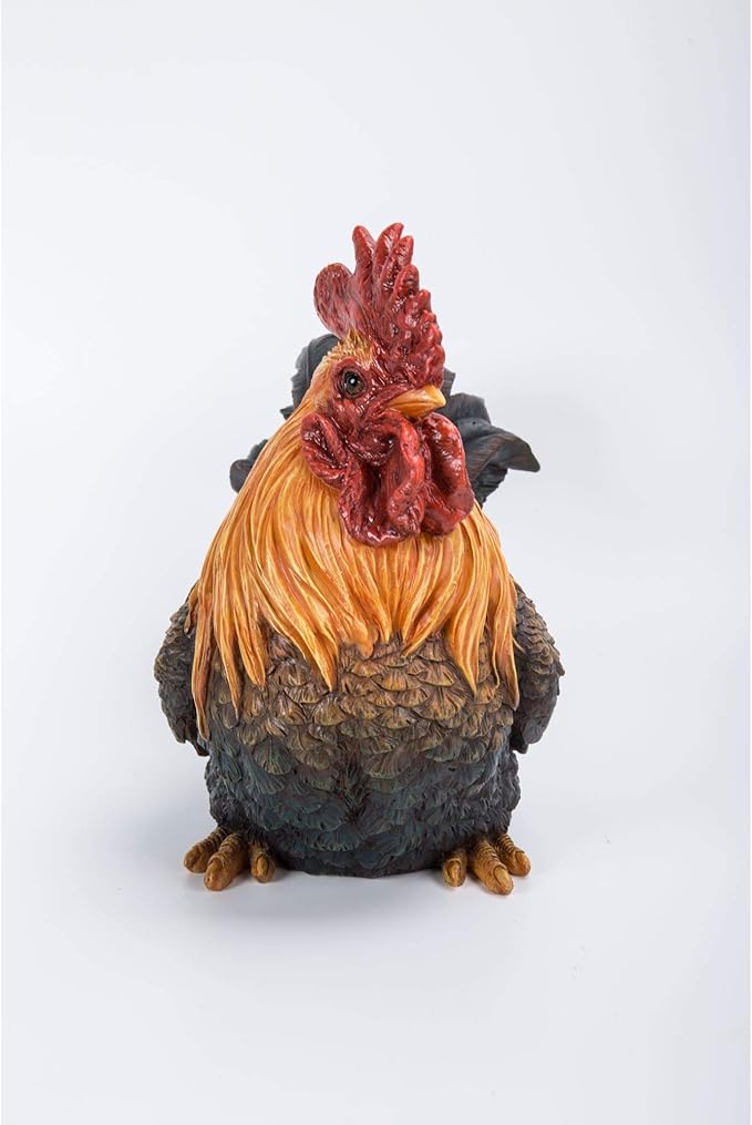 HI-LINE Squatting Rooster Outdoor Garden Statue - 12.5"