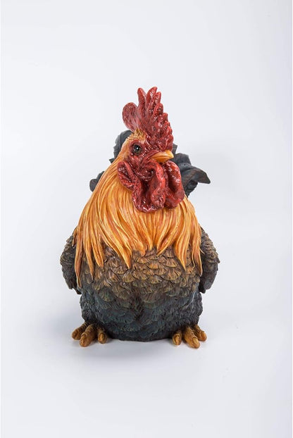 HI-LINE Squatting Rooster Outdoor Garden Statue - 12.5"