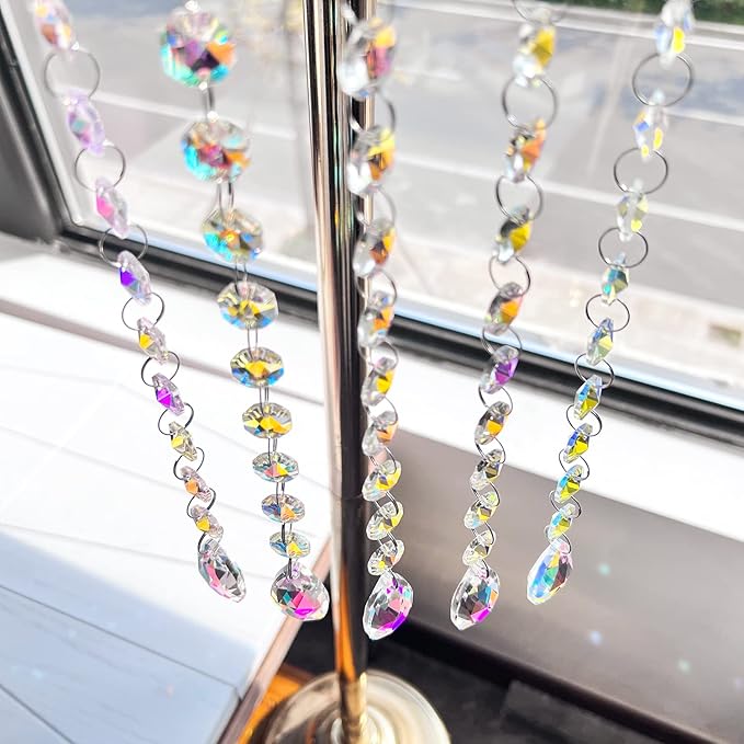 KANPURA Pack of 10 Teardrop Crystals Garland,Crystal Teardrop Chandelier Replacement,Hanging Glass Crystals for Chandelier, Christmas Tree, Home Decor(AB)