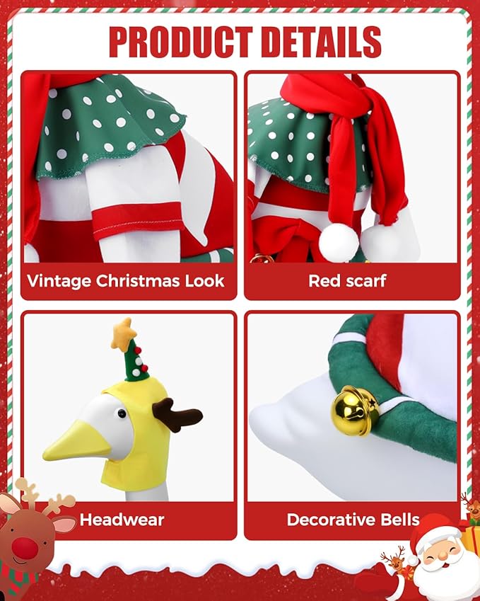 Christmas Porch Goose Outfit, 23" Cement or Plastic Goose Statue Costume, Porch Goose Outfits for Patio, Yard & Garden, Cozy Holiday Décor Adds Cheer with Jingling Bells