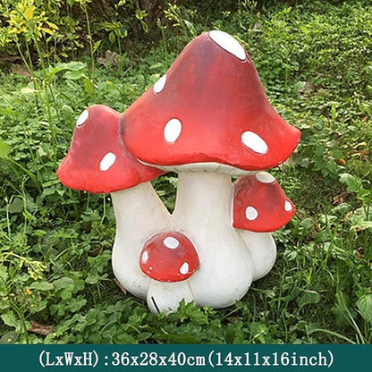 Garden Statue Animal Sculpture Outdoor Decor Gift Garden Crafts Ornaments Statues Mushroom Outdoor Decor Sculptures Patio Yard Hand-Painted Accessories Front Porch Lawn Figure(Red C,36x28x40cm)