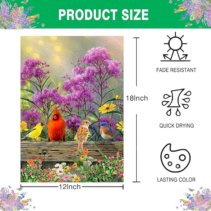 Cardinal Garden Flag Welcome Spring Double Sided Small Burlap Yard Flags Outside Outdoor Decorations 12x18 Inch