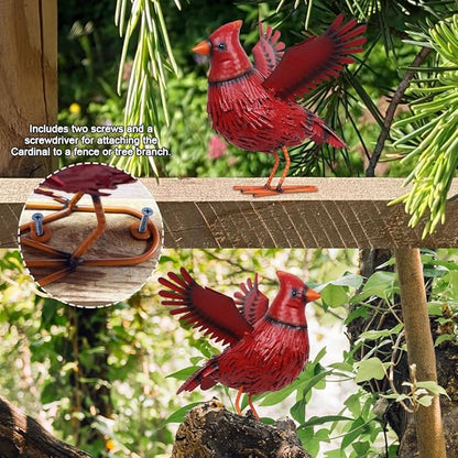 hogardeck Cardinal Garden Decor Outdoor Statues, Large Metal Red Bird Standing Yard Art, Lawn Sculptures Ornaments for Outside Patio Backyard, Holiday Sympathy Gifts for Grandma Mom