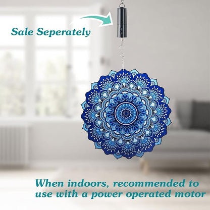 Wind Spinner Yard Art Garden Decor 3D Stainless Steel Metal Sculptures Kinetic Hanging Whirligigs Blue Mandala Decorations Backyard Outside Indoor Outdoor Patio Ornaments Clearance Windmill