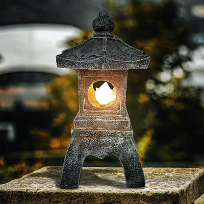 13 Inch Solar Pagoda Lantern Outdoor Statue, Pagoda Sculpture with Solar Lotus Light Asian Decor Zen Garden Art Japanese Temple Pagoda Lamp for Patio Yard Lawn Home Decorations Ornament Gift