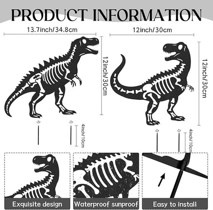 Dinosaur Decor Garden Stakes - 2 Pcs Metal Dinosaurs Statues Waterproof Yard Art Silhouette Decoration for Outside Patio Lawn Pathway Christmas New Year Ornaments Birthday Gifts for Adults
