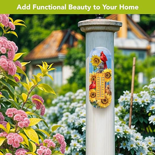 Briarwood Lane Cardinals and Sunflowers Metal Thermometer