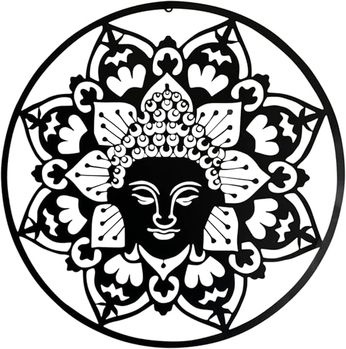 Bellaa 23514 Metal Wall Art Black Buddha Mandala Meditation Yoga Altar Indoor Serene Zen Buda Home Decor Outdoor Garden Patio Hanging 3d Sign Laser Cut 24 inch