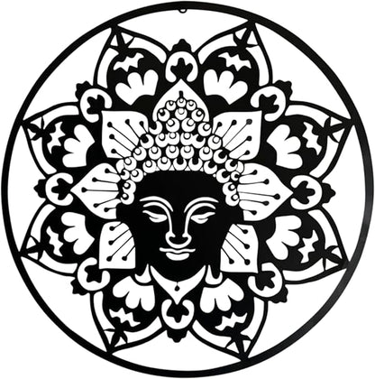 Bellaa 23514 Metal Wall Art Black Buddha Mandala Meditation Yoga Altar Indoor Serene Zen Buda Home Decor Outdoor Garden Patio Hanging 3d Sign Laser Cut 24 inch
