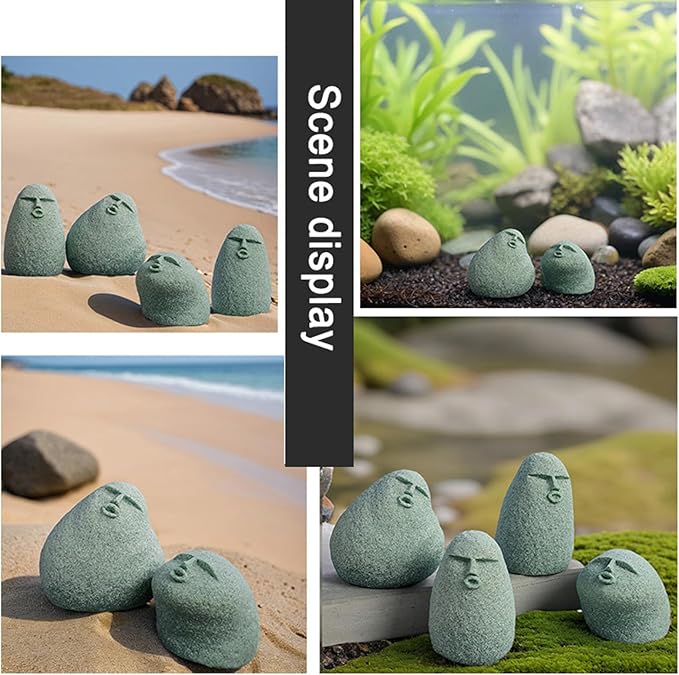 Cute Stone Primitive Man Figurine: Funny Stoneman Statue for Outdoor Decor, Carving Face Garden Home Decoration Fish Tank Ornament - Stone Man D