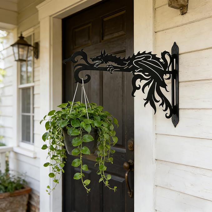 2 Pack-10inch Gothic Dragon Metal Wall Brackets for Hanging Plants, Outdoor Indoor Decorative Hooks for Hanging Plants, Bird Feeder, Wind Chime, Lantern