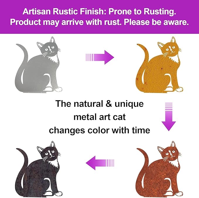Metal Cat Decoration, Silver Garden Ornaments Silhouette Simulation Figurine Home Decor Rustic Outdoor Patio Yard Adornment Metal Cat Statues