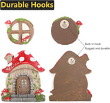 Miniature Fairy Garden Accessories Christmas Decorations Mushroom Fairy Door and Windows for Trees, Glow in The Dark Yard Garden Sculpture Lawn Ornament Outdoor Decor Accessories with Fairy Lantern