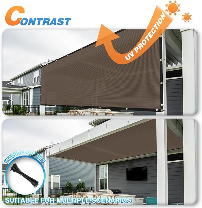 TANG Fence Privacy Screen Brown 8 Feet x 100 Feet Outdoor Shade Cloth with Grommets, 150 GSM Temporary Fence Cover with Zipties Mesh Netting Fences Blockage for Backyard Garden Patio Chain Link