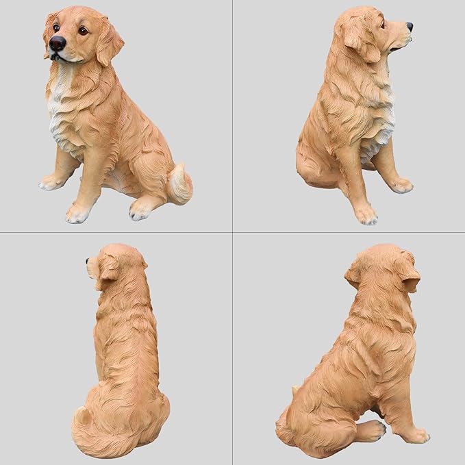 Golden Retriever Garden Statue with Solar Lantern & Welcome Sign, 15.7" Large Realistic Dog Sculpture Outdoor Decor for Patio Yard Lawn Porch, Pet Memorial Figurine Gift for Dog Lovers, 5.7lbs