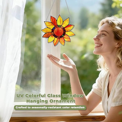 Sunflower Suncatcher Stained Glass, Sunflower Suncatcher Window Hanging, Flower Suncatcher for Grandma/Mom