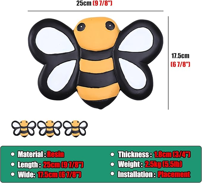 Stepping Stone Yard Walkway Step Stones Set of 3, Animal Stepping Gardening Stone for Flower Beds Lawn Decorative, Path Resin Stepping Stone Ornaments(Color:Bees)
