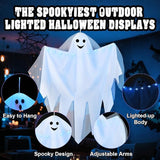 4 Pack Halloween Light up Hanging Ghost Decoration Outdoor, Cute Halloween Decor 31.5" Flying Ghosts with Blue LED Light and Timer for Front Yard Porch Patio Lawn Garden Party Decor Indoor Outdoor