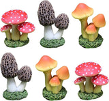DIYOMR 6Pcs Mushroom Figurines, Resin Mushrooms Statues Craft Fairy Garden Accessories Indoor Outdoor Decor for Home DIY/Windowsill/Tabletop/Garden/Micro Landscape Decor/Bonsai Ornaments