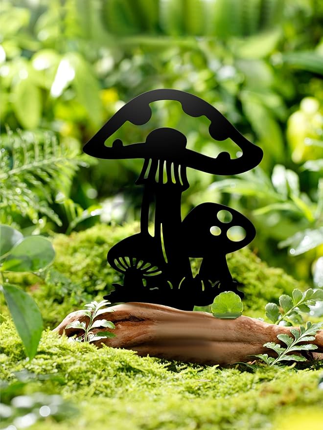 Metal Garden Stake Decor, Acrylic 2D Garden Decoration, Garden Accessories for Outdoor Indoor Yard Lawn Pot Plants (3PCS-Mushroom)