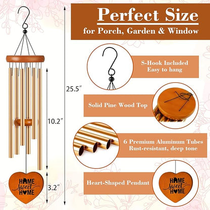 House Warming Gifts New Home, 25.5" Aluminum Wind Chimes for Outside with Heart Catcher, House Warming Gifts for Couple, Friends, New Home Gift Ideas for First Home, New Apartment, House, Home Decor