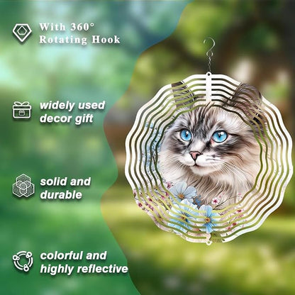 10 Inch Cat Wind Spinner, 3D Metal Animal Hanging Kinetic Wind Rustproof Sculpture Gift for Garden Yard Art Balcony Window Porch Lawn Farm Decor