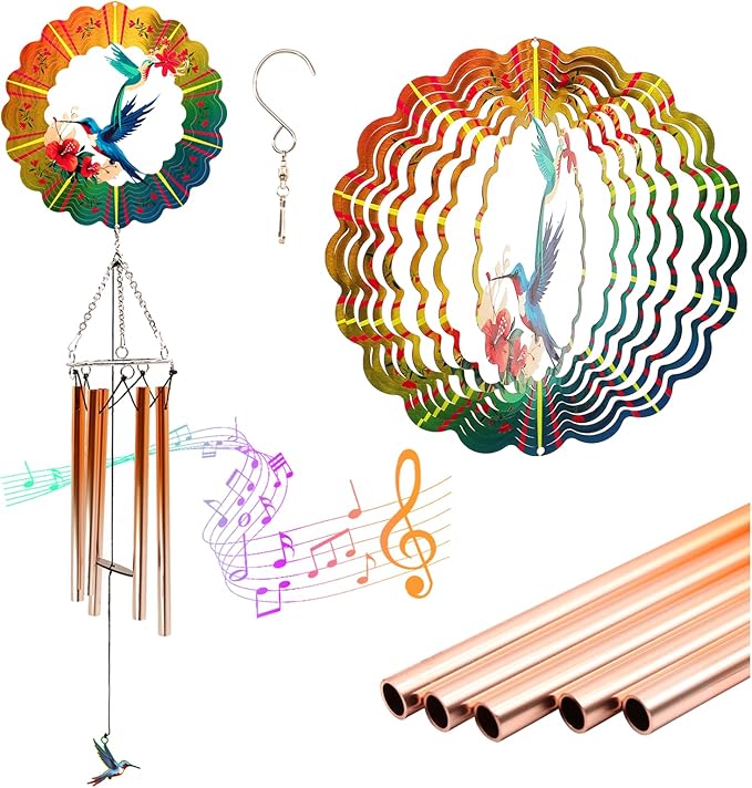 Wind Chimes with Hummingbird Wind Spinner, Gifts for Mothers Day Mom Women Grandma Birthday Retirement Teacher, 31" Windchimes Outdoor Decor Hanging Mobile for Garden Porch Patio Backyard