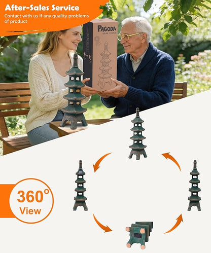 Nacome Solar Pagoda Garden Statues: 25.6 inches Multi-Layer Outdoor Waterproof Resin Zen Decor for Landscape Balcony Patio Porch Yard Ornament(Bronze)