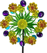 Wind Spinner, Metal Yellow florets and Purple Jewelry 44.25 inch Outdoor Metal Wind Spinners for Patio,Lawn,Garden,Creative Gifts for Women, Double Windmill with Stable Stake