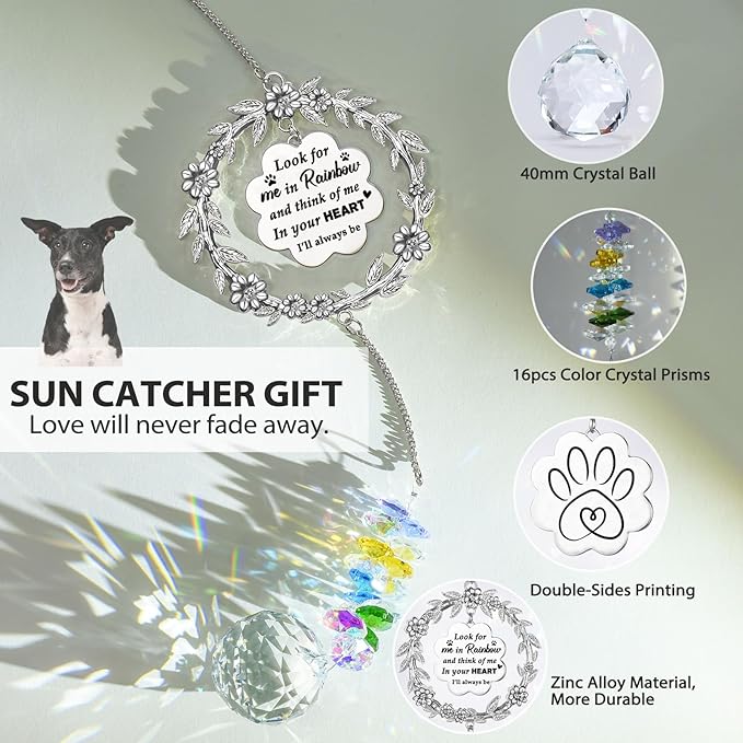 Dog Memorial Sun Catcher - Paw Print Sympathy Gift for Dog Lovers, Crystal Suncatcher Remembrance for Grieving Owners, Rainbow Maker Hanging Present for Pet Loss