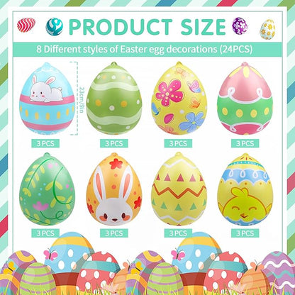 24 Packs 9 Inch Inflatable Easter Eggs Outdoor PVC Inflatable Hanging Eggs Blow Up Easter Egg for Egg Hunts Yard Garden Outdoor Decoration