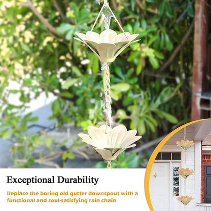 taman Rain Chain Set, 5.6ft Flower Rain Chain for Gutters,Functional and Decorative Replacement Downspout Rain Chain for Outside,Metal Divert Rain Catcher