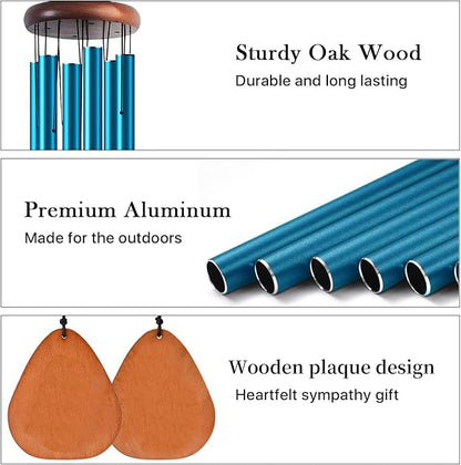 37-Inch Coastal Ombre Blue Wind Chime, Hand-Tuned Deep Tone for Beach House, Patio & Nautical Garden Decor, Unique Housewarming Gift