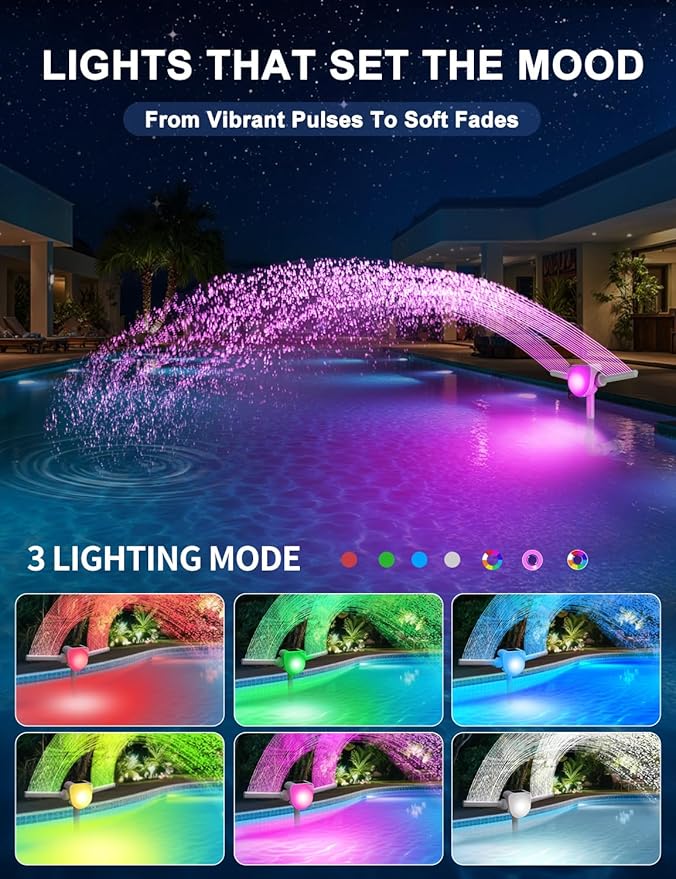 Solar Pool Fountain w/7-Color LED Lights, 2026 Dual-Head Adjustable Spray Pool Fountains for Above & Inground Pools, High-Pressure Waterfall & Pool Sprinkler Fountain for Cooling & Relaxation