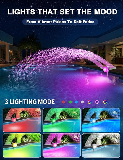 Solar Pool Fountain w/7-Color LED Lights, 2026 Dual-Head Adjustable Spray Pool Fountains for Above & Inground Pools, High-Pressure Waterfall & Pool Sprinkler Fountain for Cooling & Relaxation