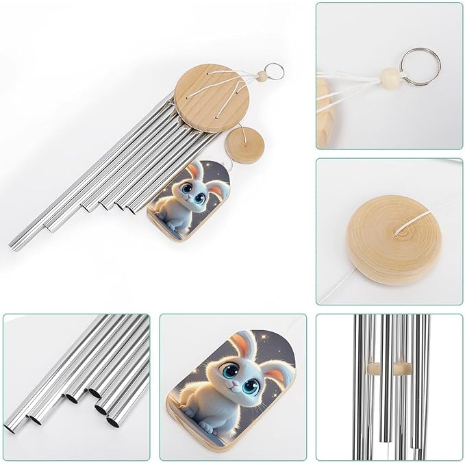 Large Aluminium Wind Chimes for Outside, Soothing Melodic Memorial Wind Chime Outdoors Windchimes for Garden Patio Decor, Cute Cartoon Rabbit Wind Chimes Gift for Mom Women Neighbors