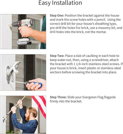 Evergreen Flag Bracket Two-Position 45 and 90 Deg | Aluminum | Silver | Hardware Incl | Outdoor Home and Garden Décor | Residential or Commercial | Wood Metal Plastic Pole - Not Included