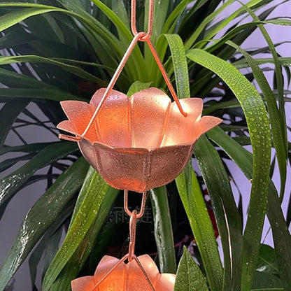 Aramox Copper Rain Chain with 5 Petal Cups, 1m/3.28ft Length, Decorative Gutter Downspout
