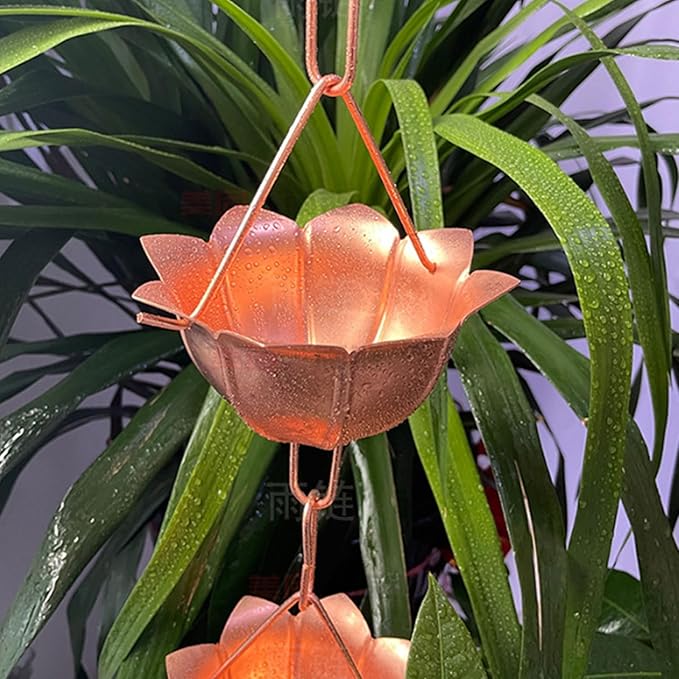 Rain Chain 1m Length 5 Petal Cups Rainwater Drainage Copper Rain Catcher Chain for Gutter