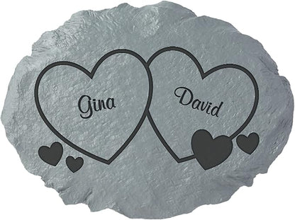 Let's Make Memories Personalized Garden Stone - Two Hearts - Couples Gift - Wedding, Anniversary for Him, for Her - Love & Romance - Garden Décor - Customize with Names