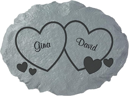 Let's Make Memories Personalized Garden Stone - Two Hearts - Couples Gift - Wedding, Anniversary for Him, for Her - Love & Romance - Garden Décor - Customize with Names