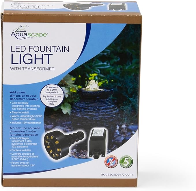 Aquascape Warm White LED Fountain Accent Light Kit with Transformer for Outdoor Water Fountains & Water Features, Submersible Pond Lighting, 84009