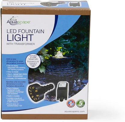 Aquascape Warm White LED Fountain Accent Light Kit with Transformer for Outdoor Water Fountains & Water Features, Submersible Pond Lighting, 84009