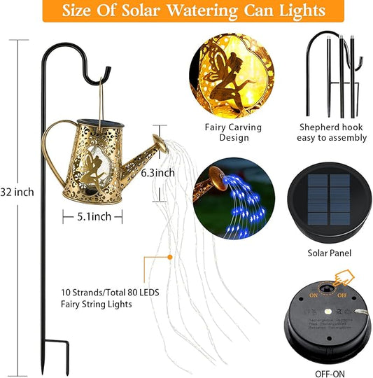 Solar Watering Can Lights, Fairy Gifts for Mothers Day Women Mom Grandma Birthday, Waterproof Outdoor Garden Decor Large Hanging Solar Lantern Fairy Lights for Patio Porch Flowerbed Pathway (Blue)