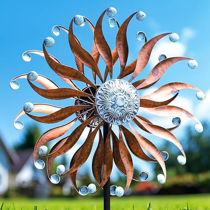 LimeHill Wind Spinners Outdoor Metal Large Wind Spinners for Yard and Garden, Kinetic Wind Sculptures & Spinners with Stake for Family (24" W x 84" H)