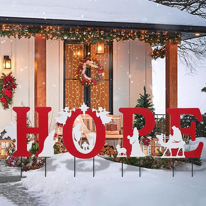 Afirst Christmas Yard Stakes Hope with Nativity Scene Outdoor Decoration Holy Nativity Scene Outdoor Lawn Metal Yard Stakes Outdoor Xmas Stake Lawn Pathway Outdoor Decoration