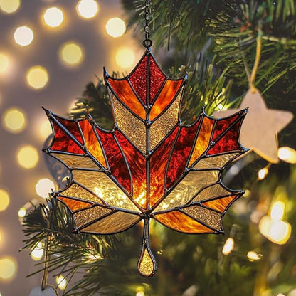 Autumn Maple Leaf Acrylic Suncatcher Stained Glass Effect Window Car Hanging Christmas Ornament Indoor Outdoor Decor Garden Sun Catcher Panel for Maple Leaf Lover for Women Mom Grandma