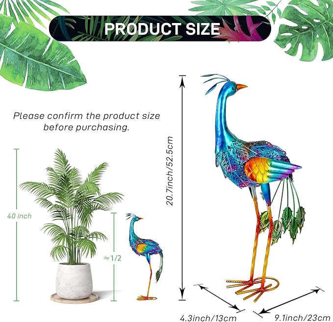 Metal Peacock Garden Decor Outdoor Statue, Peacock Yard Art Sculptures Outside Decoration for Home Patio Lawn Backyard, Gift for Women Moms Grandma